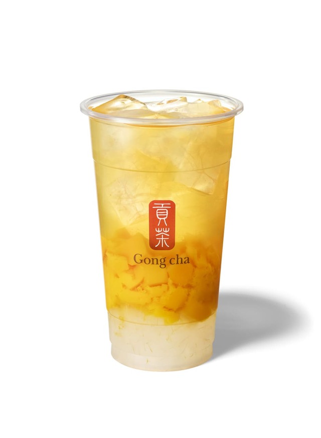 【ゴンチャ新商品】オススメカスタム①阿里山ウーロンティー＋リッチ マンゴープリン×２＋アロエ／とろ〜り、シャキシャキ、食感が楽しい一杯