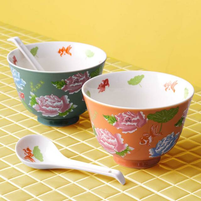 「オリジナル どんぶりとれんげセット（アプリコット／セージグリーン）」＜各税込￥1,400＞【カルディコーヒーファームが「2024年台湾特集」を開催】