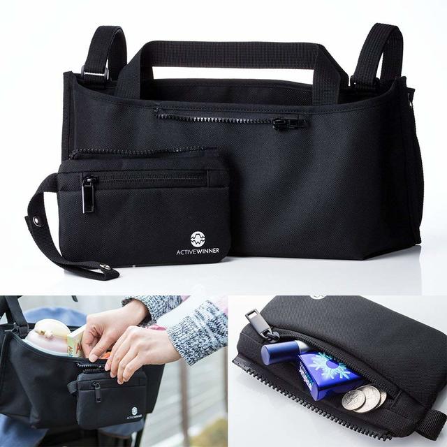 ベビーカーバッグ オーガナイザー ドリンクホルダー 小物収納バッグ 取り付け簡単 ポーチ付