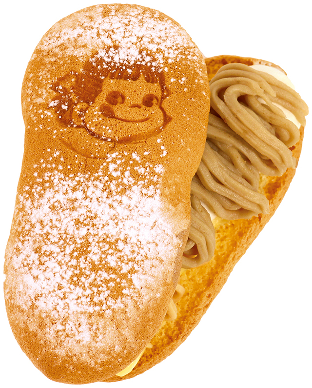 「ポケットショートケーキ（モンブラン）」＜価格：540円（税込）＞【「不二家 銀座」が西武池袋本店にオープン！ふわふわブッセ生地にペコちゃんの焼印が可愛い「ポケットショートケーキ」販売！】