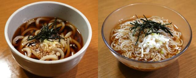 【焼肉きんぐ 左：冷しぶっかけうどん 右：〆のさっぱり冷しそうめん】〆にはこちらの2品をチョイス。どちらも本格的です！