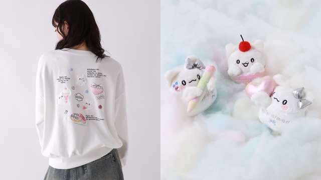 【サンリオキャラクターズ×and ST／repipi armario】【はなまるおばけ】ワッペンシシュウスウェット【裏起毛】 全2種 5,489円、【はなまるおばけ】マスコットチャーム 全3種 1,980円
