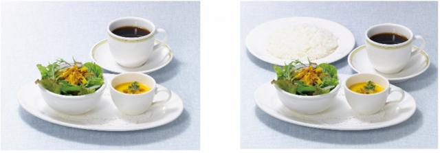 「（写真左）季節のスープ&サラダセット 780円（税込858円）、（写真右）季節のスープ&サラダセット ライス付 880円（税込968円）」【ロイヤルホスト　フュージョンセレクション第2弾「美味しい英国」】