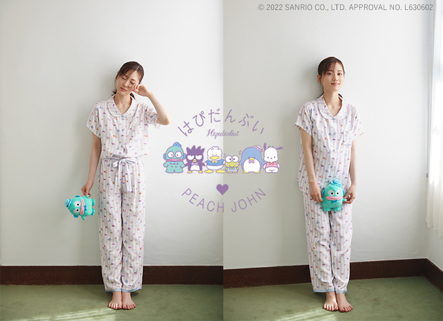 【PEACH JOHN×はぴだんぶい】肌触りなめらかな薄手のレーヨン生地を使用「はぴだんぶいシャツパジャマ」(6,578円)