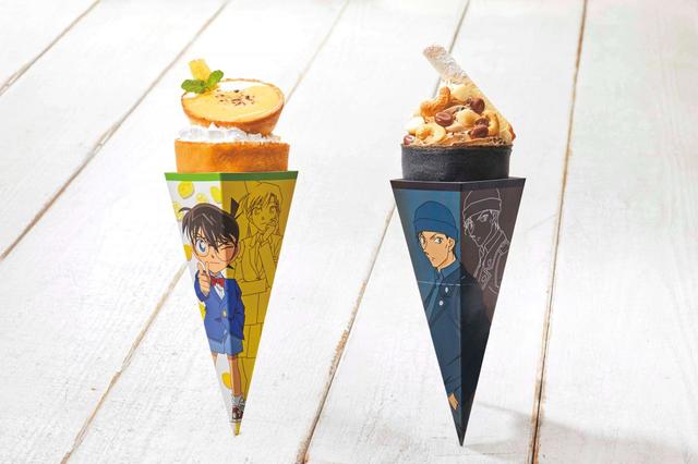 （左）コナンクレープ ～想い出のレモンパイ～、（右）赤井クレープ ～大人のコーヒーチョコ～ 