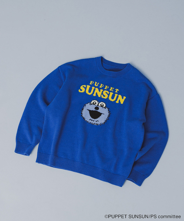 【SENSE OF PLACE × パペットスンスン】別注 SUNSUN ジャガードニット（BLUE/One Size）¥6,600 (税込)