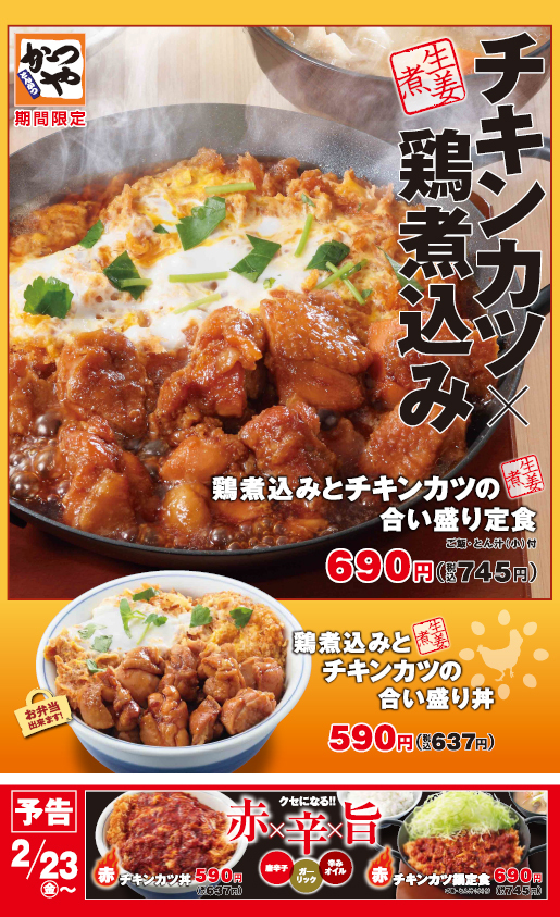 「鶏煮込みとチキンカツの合い盛り」