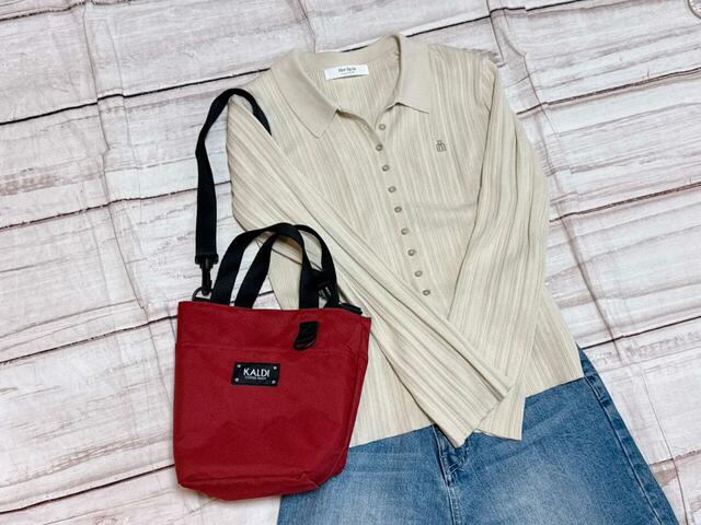 【カルディ いぬの日おさんぽバッグ/オリジナル バッグ】裏地側はデニムコーデと相性抜群♪