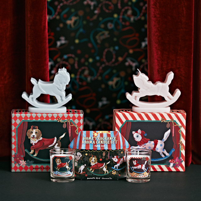 立体キャンドル 各￥4,400、アロマキャンドルセット ￥3,850