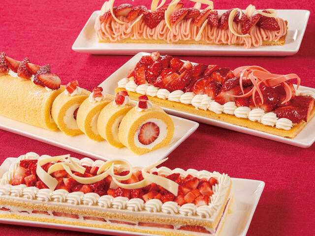「いちごショートケーキ、ロールケーキ、タルト、モンブランタルト」＜期間：2026年2月21日～23日、3月14日、15日＞【【東京ベイ舞浜ホテル ファーストリゾート】20種類以上のいちごスイーツが食べ放題！5日間限定の「ストロベリースイーツビュッフェ」開催！】