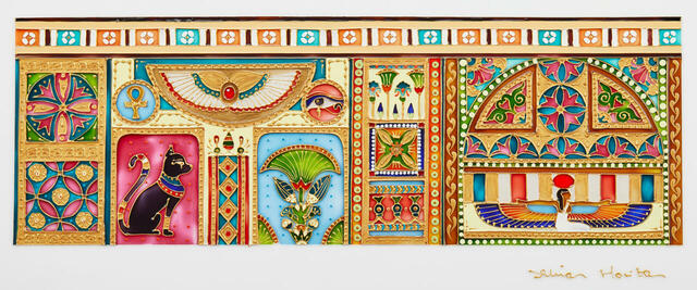 「「ACN ラムセス大王展 ファラオたちの黄金」限定『エジプト缶』側面」＜価格：1,540円（税込）＞【【青山デカーボ×ラムセス大王展】“古代エジプト”がガラス絵でデザインされたクッキー缶「エジプト缶」登場！】