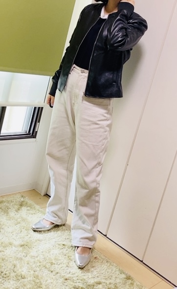 【ワークマン レディースフェイクレザーウォームジャケット】身長162cm・Mサイズ着用。ぴったりめな印象です