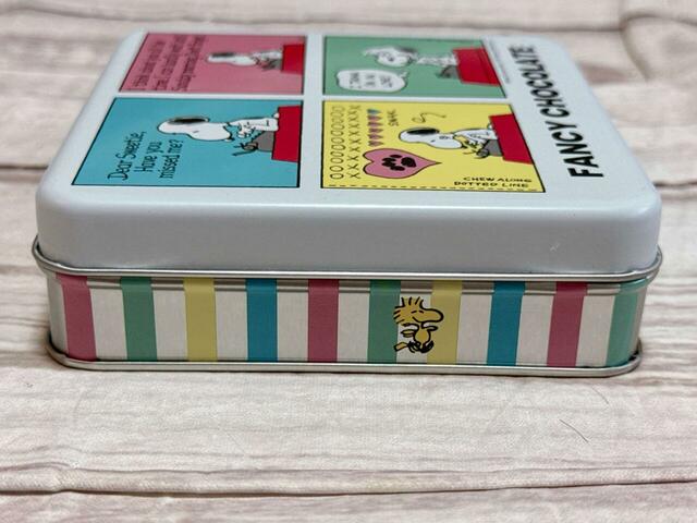 側面には、パステルカラーのストライプとウッドストックのイラスト入り。4面すべて異なるデザインなのが推しポイント！