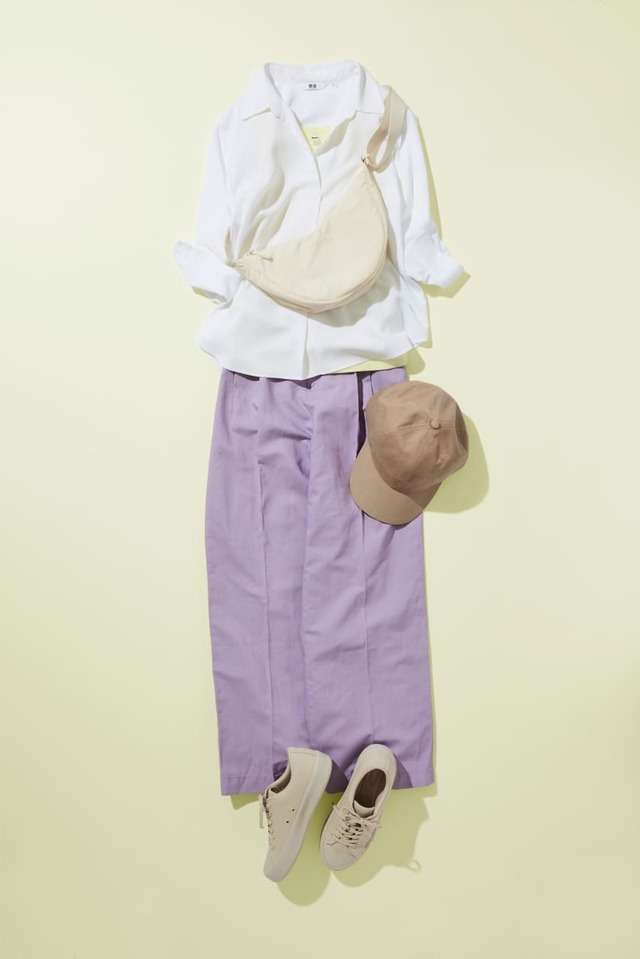 【ユニクロ・置き画コーデ】カラーパンツで小顔見せ