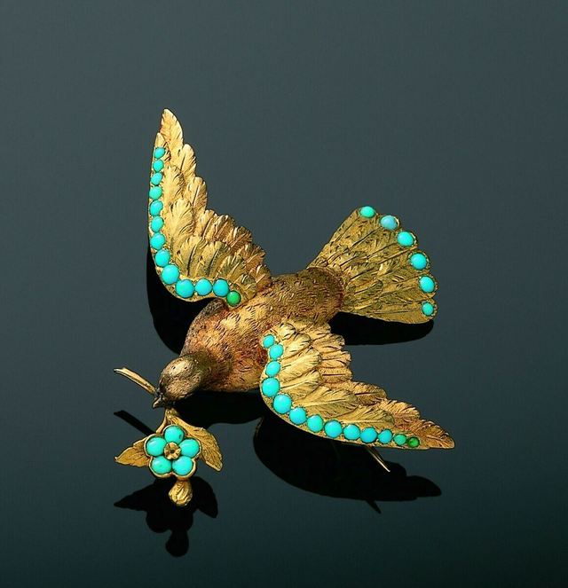 「ターコイズ＆ゴールドブローチ」1830年頃 イギリス　穐葉アンティークジュウリー美術館蔵