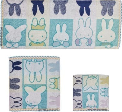 【ミッフィー】ミッフィー70thデザインタオル「フェイスタオル」（34×80cm）1,430円、「ウォッシュタオル」（34×35cm）770円、「ミニタオル」（25×25cm）770円