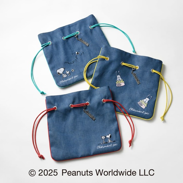 【スヌーピー in 銀座 2025】＜Charmant Sac＞巾着バッグ 各19,800円（全3種）／本館3階 ル プレイス