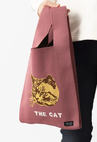 【Jubilee ニット ミニトートバッグ】くすみレッドパープルがキュート「 THE CAT 」