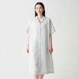 フレンチリネン洗いざらし五分袖開襟ワンピース・シルバーグレー