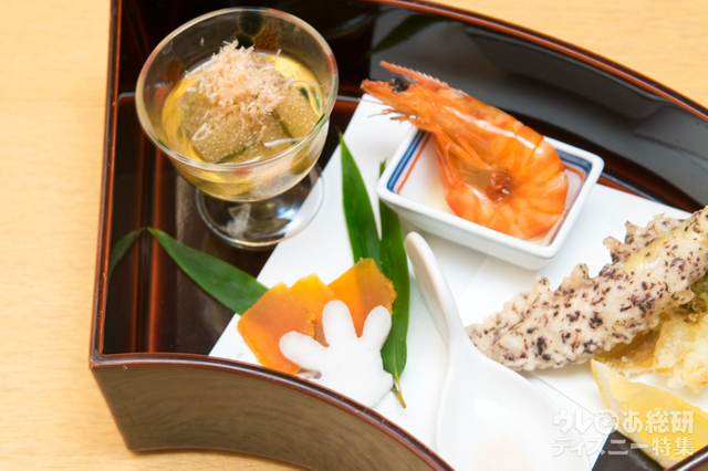 先付〜車海老の艶煮 唐墨 蕗の薹の天婦羅｜ゆうがお（10,000円）｜花 Hana｜ディズニーアンバサダーホテル