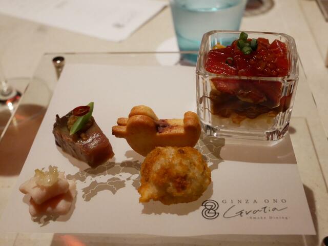 ディナーコースのアミューズは、ONO GROUP出店地域をテーマにした一品