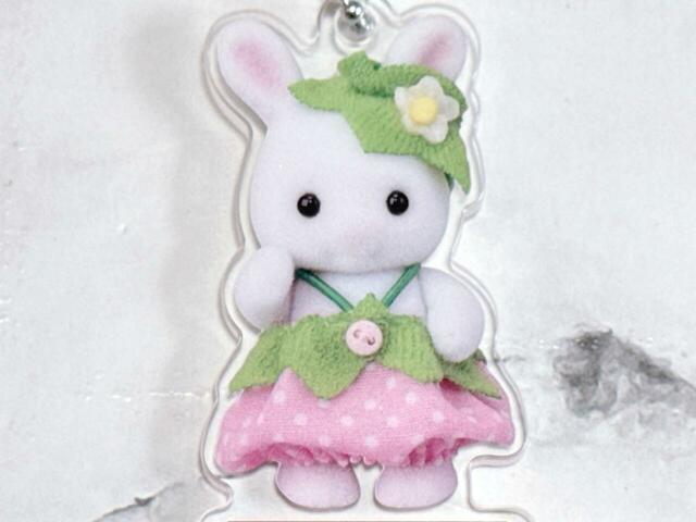 いちごのコスチュームを着たしろウサギの赤ちゃんのフォトアートがプリントされています。かわいすぎる～！