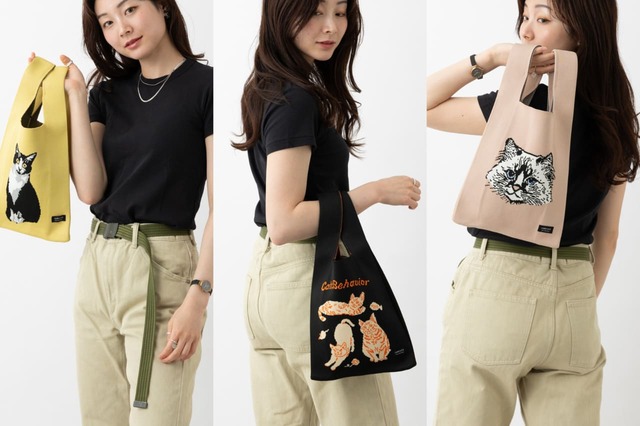 【Jubilee「Jubilee ニットトートバッグ 猫 犬 デザイン」】猫の魅力が余すことなく詰め込まれたデザイン