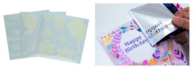 デコレーション用の両面シールは、好きなところに貼って、ホログラムシートで色をつけて完成。