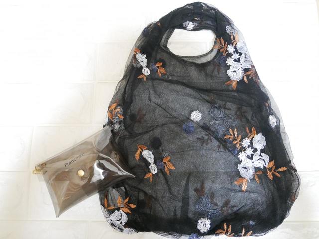 【Francfranc（フランフラン）】チュールバッグ　ブルー×ブラック