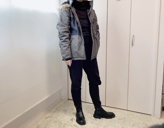 【ワークマン DIAMAGIC DIRECT(R)GRAMITECH(ディアマジック ダイレクトグラミテック)綿防風防寒2WAYジャケット】身長162cmの筆者はSサイズがちょうどよかったです