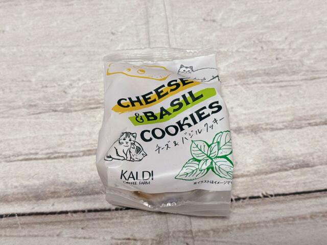 【カルディ　ネコバッグ／オリジナル チーズ＆バジルクッキー（60g）】エダムチーズパウダーとバジル入りの風味豊かなクッキー