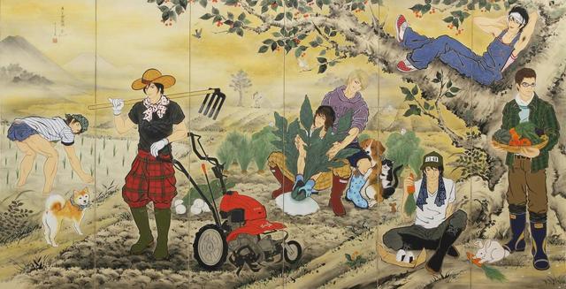 木村了子 《男子楽園図屏風 − EAST & WEST》（左隻） 2011、作家蔵 撮影：宮島径