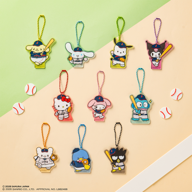 F賞：アクリルキーホルダー（全10種／約5.5cm～7cm）※種類は選べません。​【タイトーくじ　侍ジャパン×サンリオキャラクターズ】