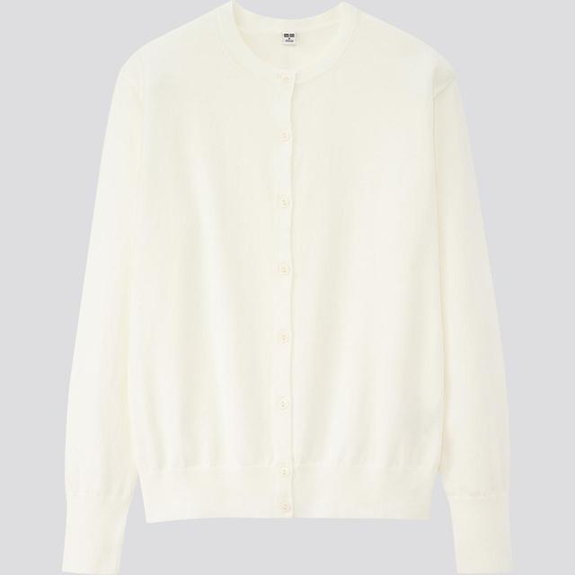 UVカットスーピマコットンクルーネックカーディガン（長袖）OFF WHITE