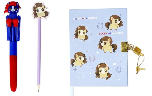 【フライングタイガー】ボクシングボールペン 385円、鉛筆 220円、鍵付きノート 880円/「午」な文具大集合