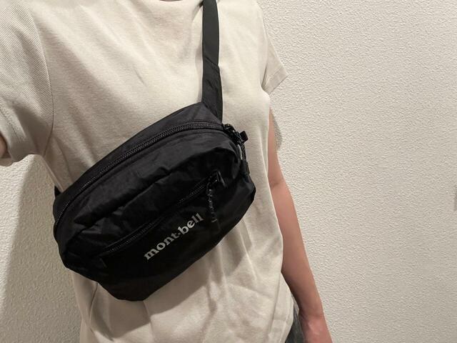 【mont-bell ポケッタブル ライトポーチ S】ウエスト部分を長めにしてショルダーバッグ風に使うのもおすすめ！