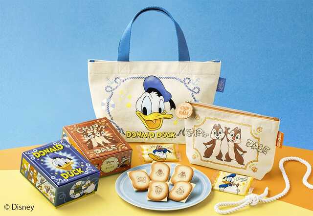 ドナルドダック、チップ&デール/ショコラサンド「見ぃつけたっ」10枚入 ランチトートバッグセット 2,500円、ポーチセット 2,300円|Disney SWEETS COLLECTION by 東京ばな奈