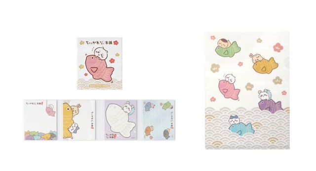 【ちいかわもぐもぐ本舗 川越店】川越限定 パタパタメモ　660円、川越限定 手触りの良いクリアファイル　440円