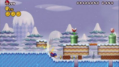 New スーパーマリオブラザーズ Wii／ペンギンスーツをとるとペンギンマリオに変身。氷上・水中を自由に移動できる。