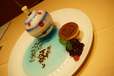 エンパイアディナー「マンゴープリンとココナッツソース　小豆アイスのどら焼き」