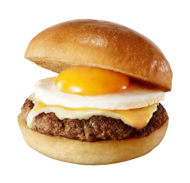 とろ～り月見の絶品チーズバーガー　単品450 円、セット 840 円（税込）