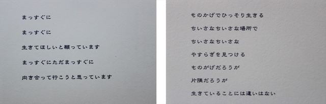 写真と共に、心に刺さる詩も展示されている。（中川こうじ）