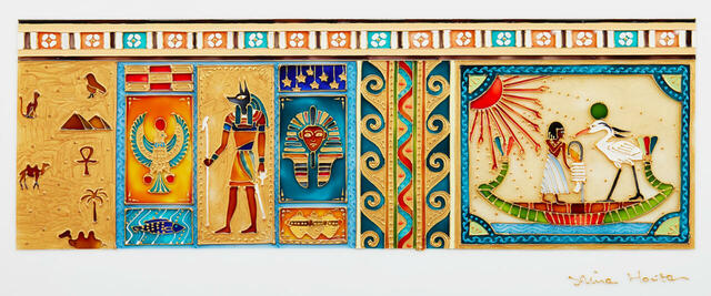 「「ACN ラムセス大王展 ファラオたちの黄金」限定『エジプト缶』側面」＜価格：1,540円（税込）＞【【青山デカーボ×ラムセス大王展】“古代エジプト”がガラス絵でデザインされたクッキー缶「エジプト缶」登場！】