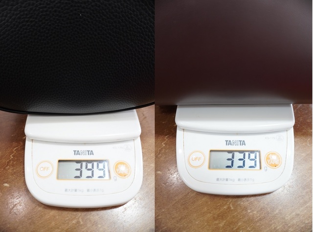 左のワンハンドルバッグと右の新作スクエアバッグを比較すると「60g」の差が！