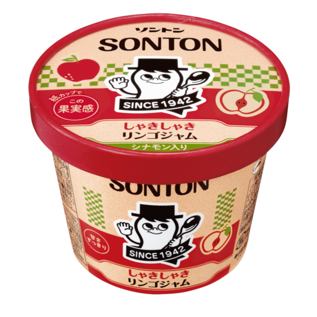 「ファミリーカップ（しゃきしゃきリンゴジャム）」【ソントンのファミリーカップ「とろけるカスタードクリーム」が、ポムポムプリンのコラボパッケージになって数量限定で登場！】