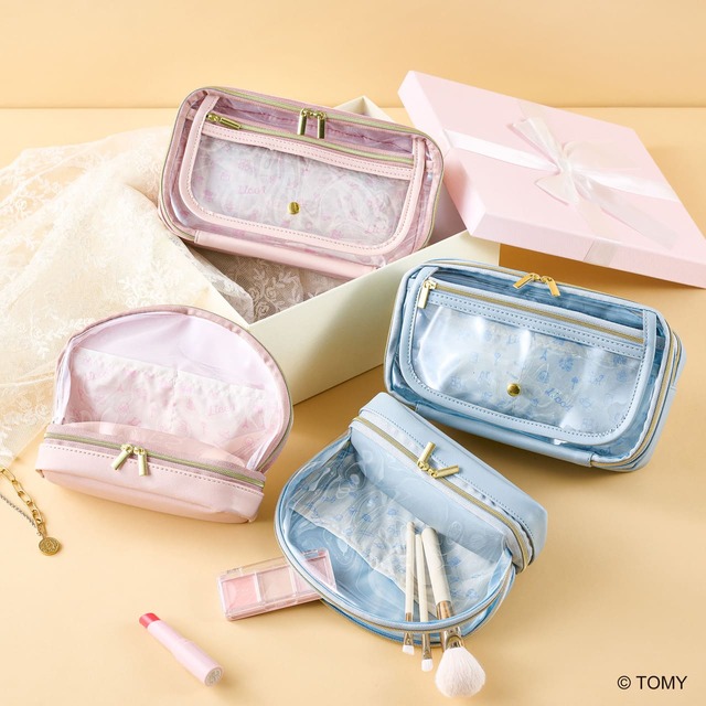 【リカちゃん×THREEPPY】「横長ポーチ」各550円、「シェルポーチ」各330円／それぞれピンク・ブルーの2種類