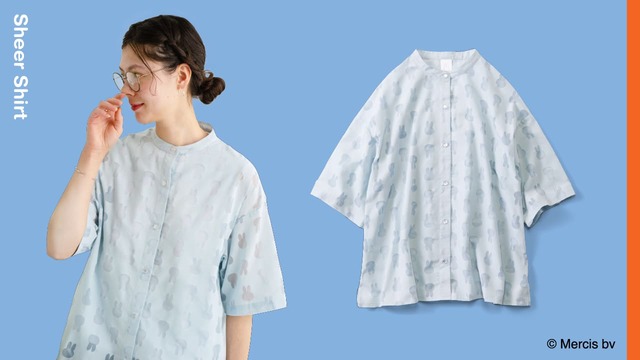 【フェリシモ　ミッフィーのお顔シルエットの オパール加工ブラウス（税込6,490円）】二の腕をさりげなくカバーしてくれる五分袖仕立て♪