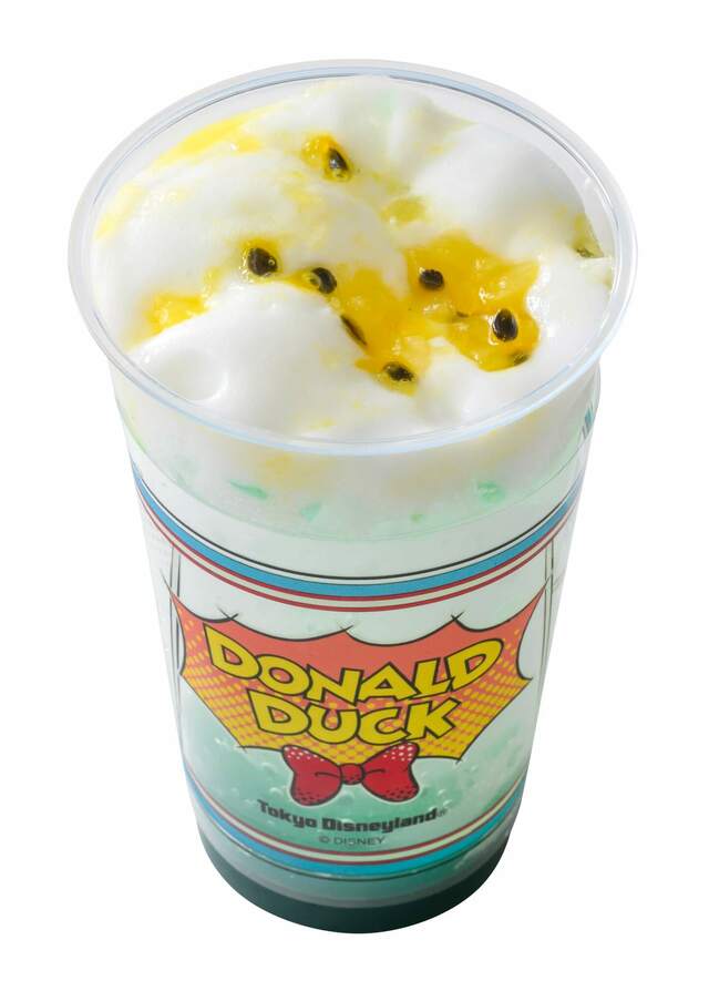 スパークリングゼリードリンク(トロピカルフルーツ&オレンジ)、スーベニアコースター付き 1,000円｜提供店舗：東京ディズニーランド「プラザパビリオン・レストラン」｜スペシャルイベント「ディズニー・パルパル―ザ」第2弾「ドナルドのクワッキー・ダックシティ」スペシャルメニュー