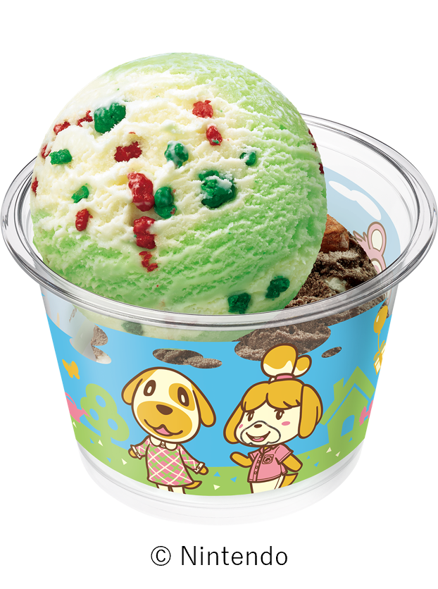 「どうぶつの森 ダブルカップ(A)」<価格:スモールダブル 510円/レギュラーダブル 760円(税込)>【どうぶつの森とサーティワンが初コラボ!7月の新作「どうぶつの森 夏の島 ごちそうアイス」は、サカナが泳ぐ爽やかな夏の島フレーバー!】