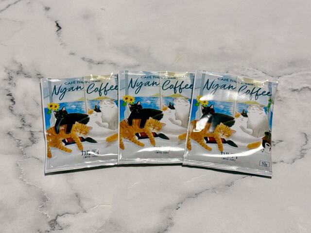 にゃんこデザインのパッケージがかわいいニャンコーヒードリップが3個が入っています